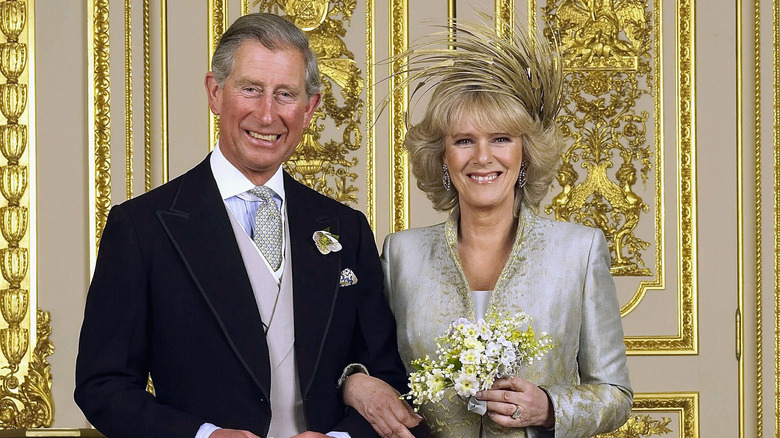 King Charles and Queen Camilla in official wedding portrait