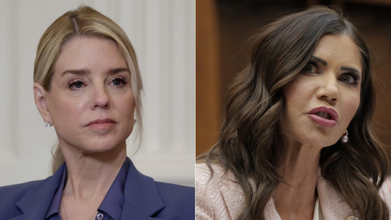 Split image: Pam Bondi (left), Kristi Noem (right)