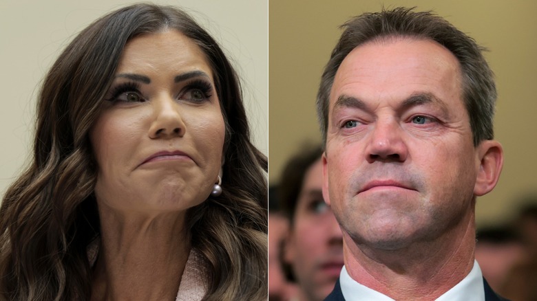 Split image: Kristi Noem (left), Bryon Noem (right)