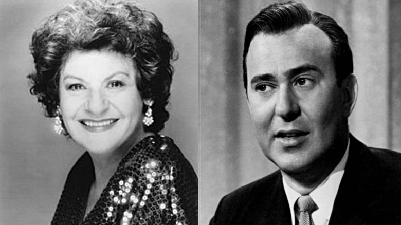 Black and white photos of Carl Reiner and Estelle Reiner in their early careers