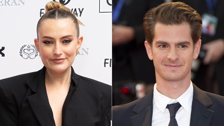 Side by side image of Amelia Dimoldenberg and Andrew Garfield