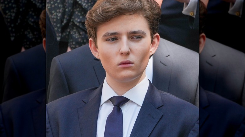 Barron Trump in New York City staring to the side
