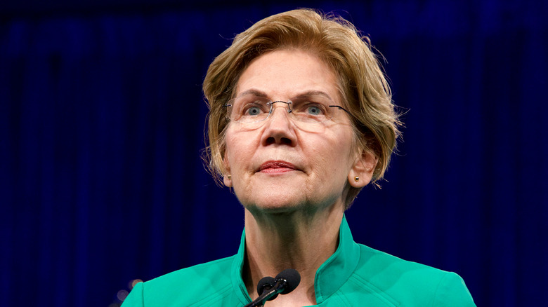 Senator Elizabeth Warren giving a speech