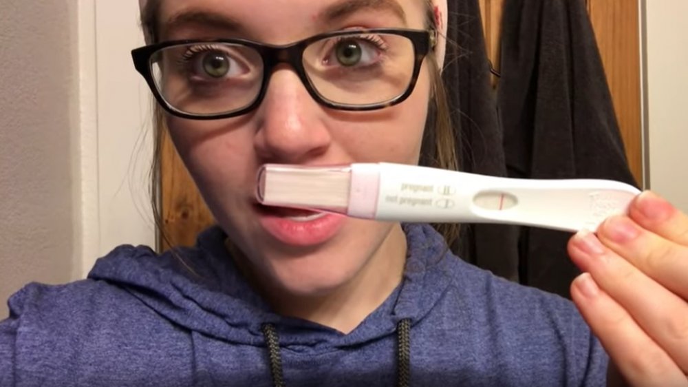 Joy-Anna with positive pregnancy test