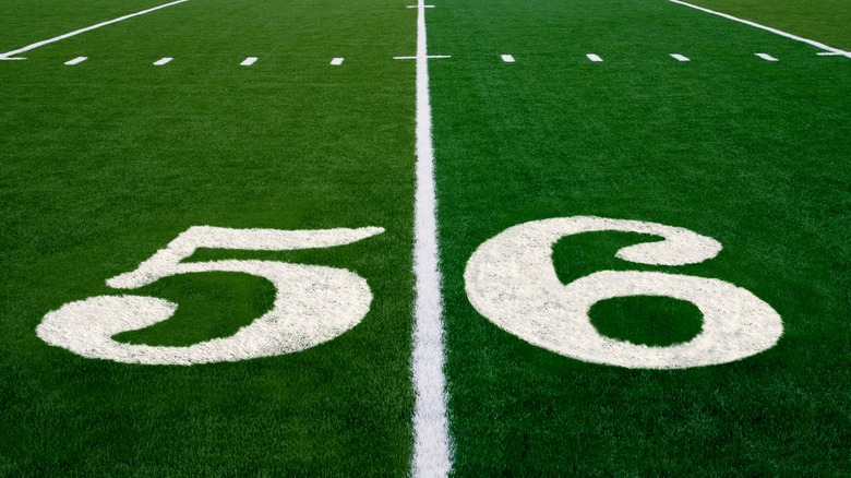 56 on a football field representing Super Bowl LVI