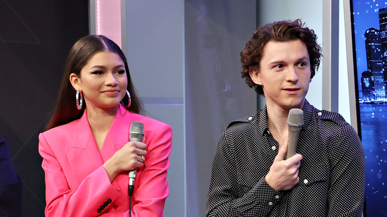 Zendaya and Tom Holland speaking