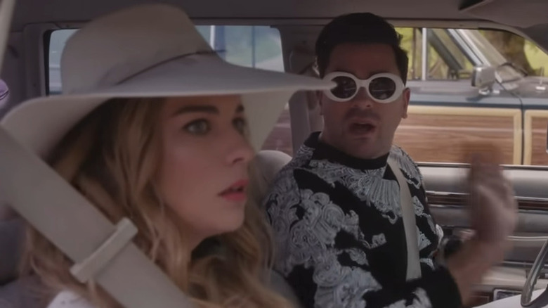 Annie Murphy (Alexis Rose) and Dan Levy (David Rose) on the set of 'Schitt's Creek'