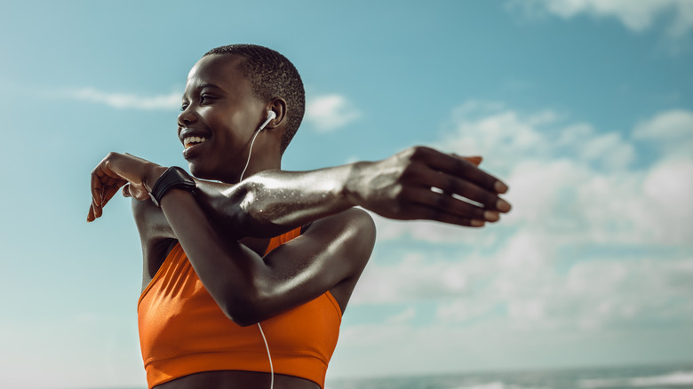 Woman stretching before a workout