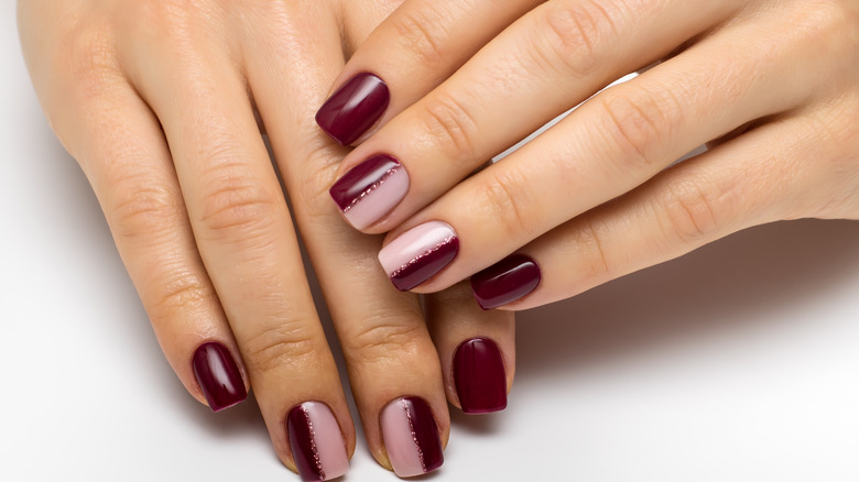 half and half manicure hands nails