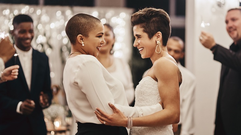 Wedding couple smiling 