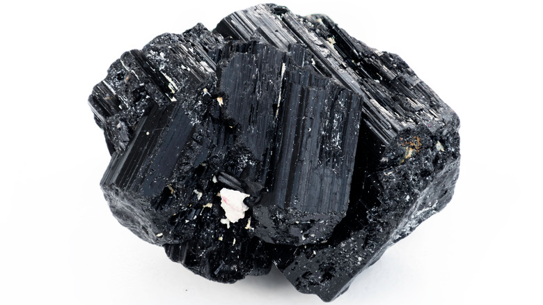 Black tourmaline on a white backdrop