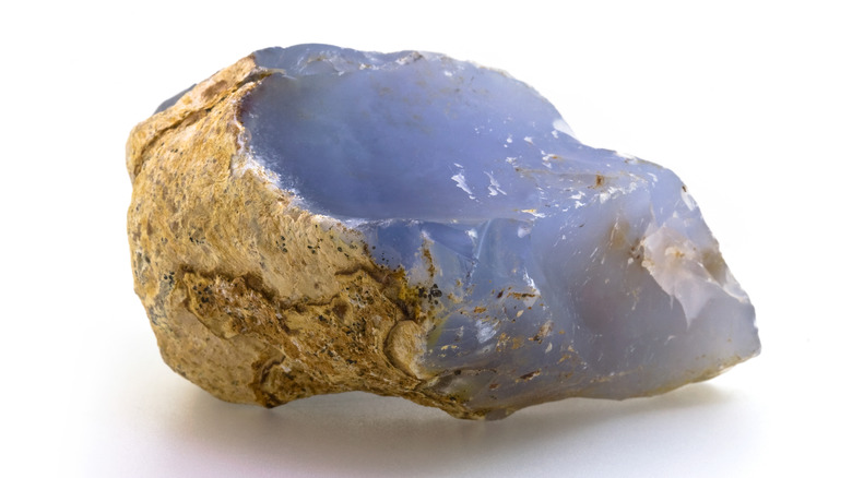 Natural blue chalcedony on a white background