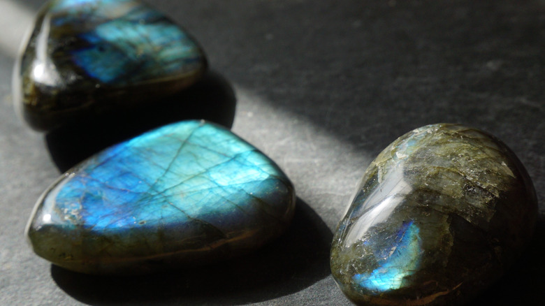 Three labradorite pebbles