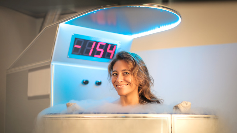 Woman having a cryotherapy session