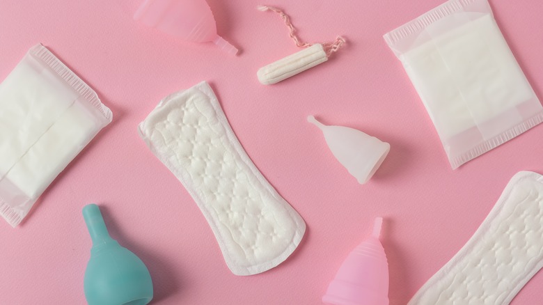 Feminine hygiene products flatlay