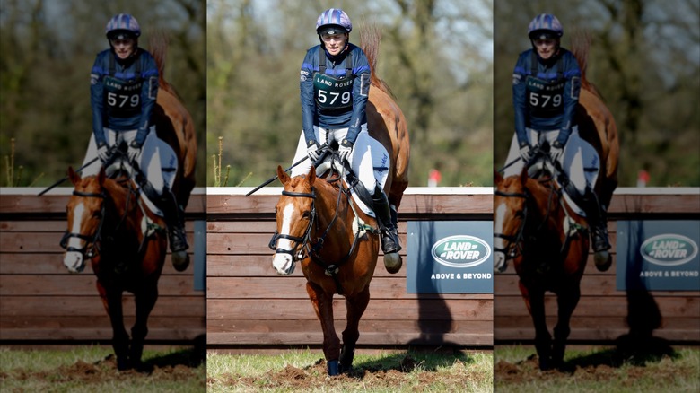 Zara Tindall doing jumps on her horse