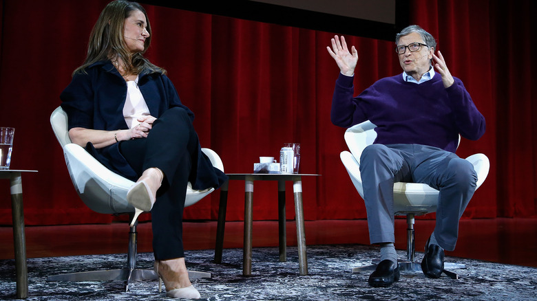 Bill and Melinda Gates on TV set