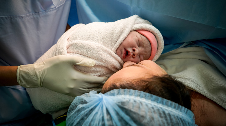 Cesarean section baby meeting mom