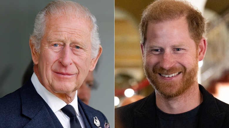 Split image of King Charles III and Prince Harry