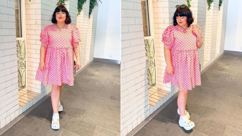 Women wearing platform crocs