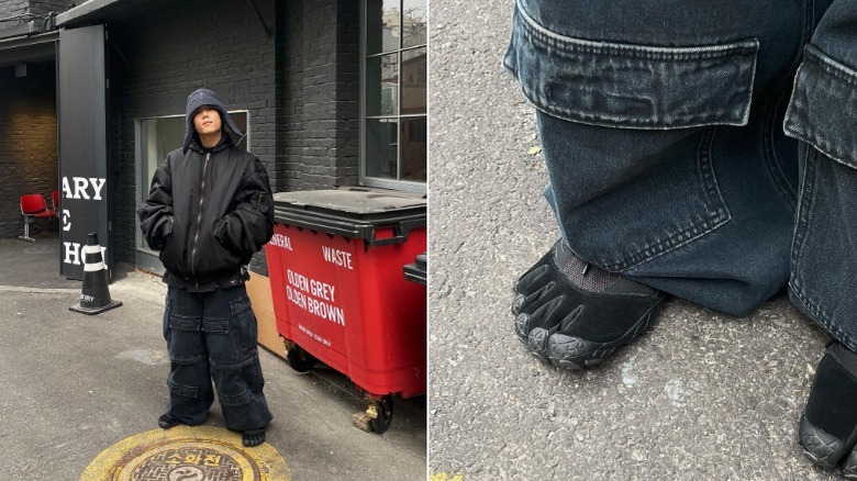 Man wearing fivefingers sneakers