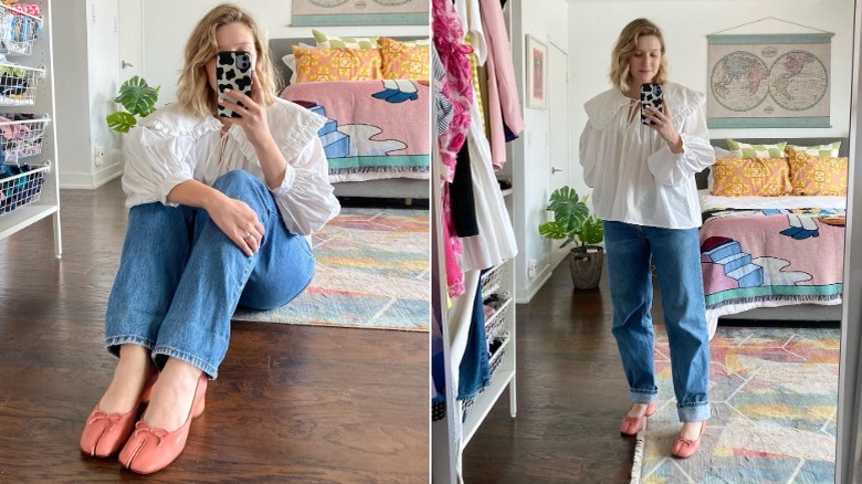 Woman taking mirror selfie