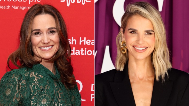 Split image of Pippa Middleton and Vogue Williams posing at events