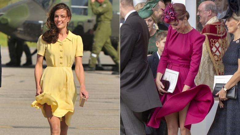 Kate Middleton photographed at the Calgary International Airport in on July 7, 2011/Kate Middleton at Princess Eugenie and Jack Brooksbank's wedding in October 2018