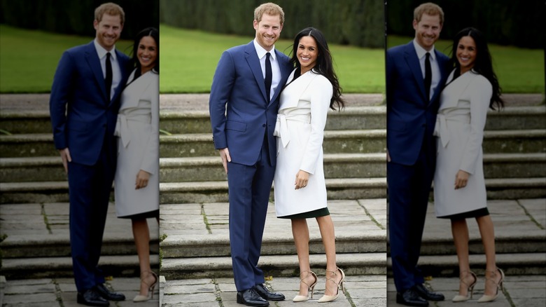 Meghan Markle and Prince Harry during the photocall to announce their engagement on November 27, 2017