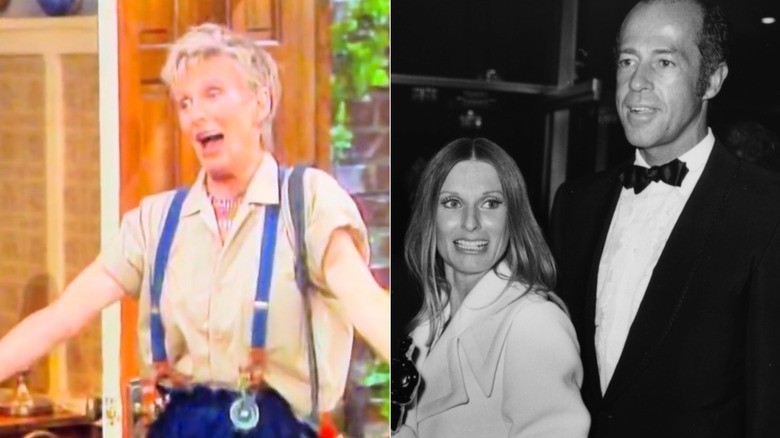 Split photo of Cloris Leachman on "The Facts of Life" vs. Cloris Leachman and George Englund at an event