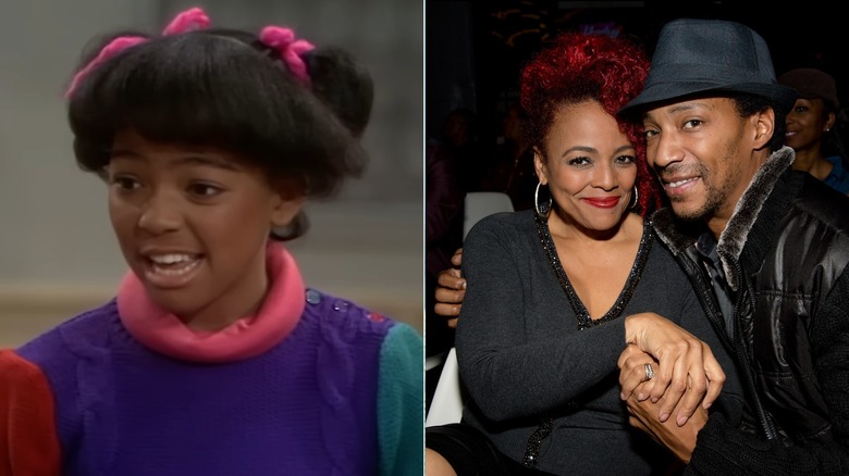 Split photo of Kim Fields on "The Facts of Life" vs. Kim Fields and Chris Morgan holding hands in 2017