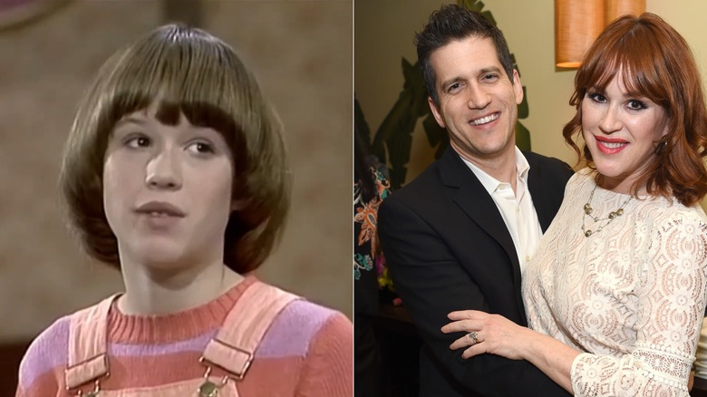 Split photo of Molly Ringwald on "The Facts of Life" vs. Molly Ringwald and Panio Gianopoulos embracing