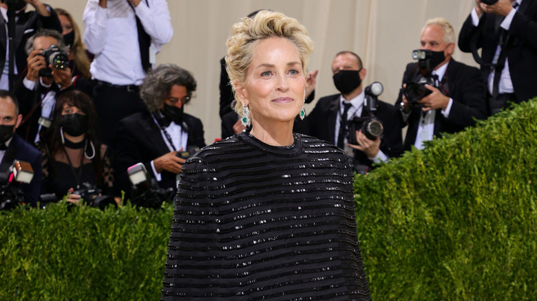 Sharon Stone in a black ensemble at the 2021 Met Gala
