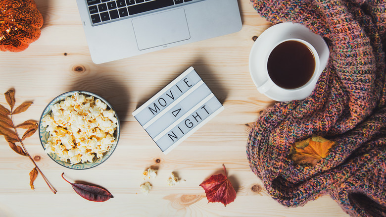 fall decor on movie night