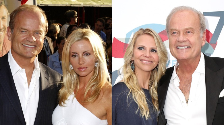 A split image of Kelsey Grammer with both Camille Grammer and Kayte Walsh