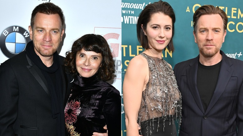 A split image of Ewan McGregor with both Eve Mavrakis and Mary Elizabeth Winstead