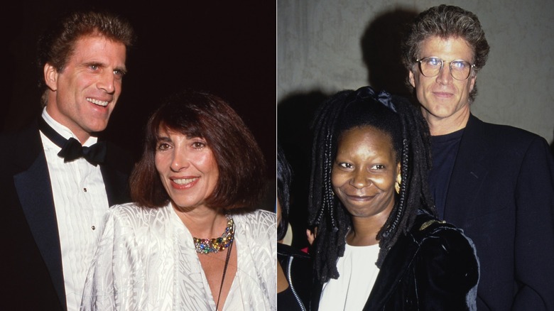 A split image of Ted Danson with both Casey Coates and Whoopi Goldberg