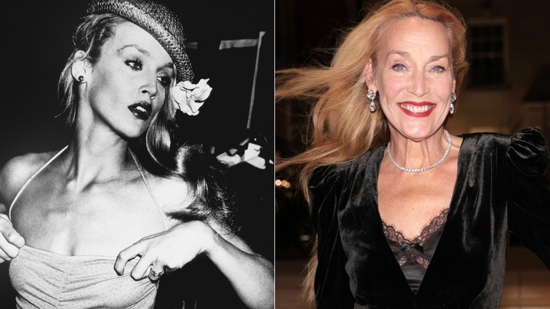 A split image showing Jerry Hall in 1979 and in 2026