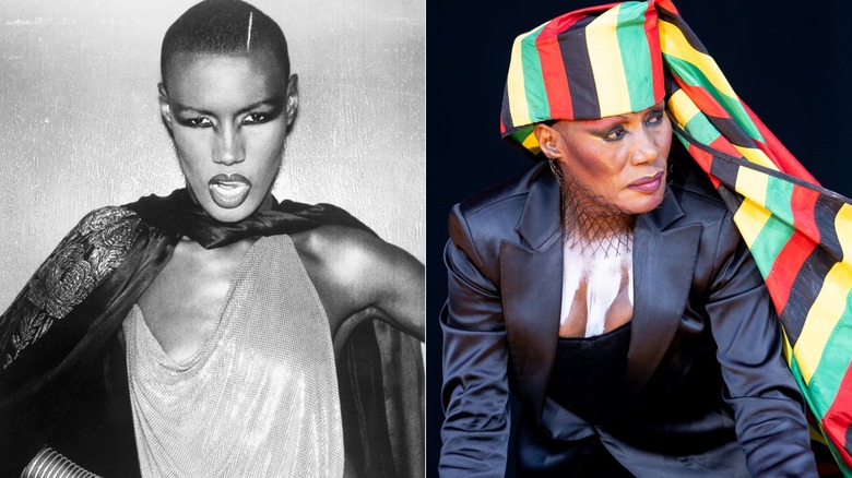 Split image of Grace Jones in the 1970s and in 2024