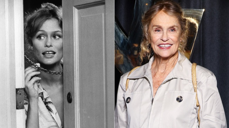A split image showing Lauren Hutton in 1974 and in 2025