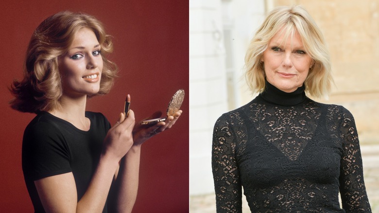 A split image showing Patti Hansen in 1976 and in 2025