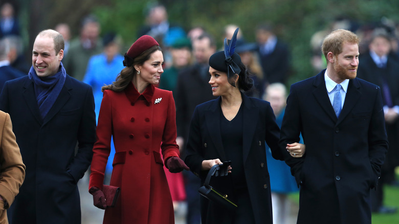 Prince William, Kate Middleton, Meghan Markle, Prince Harry walking