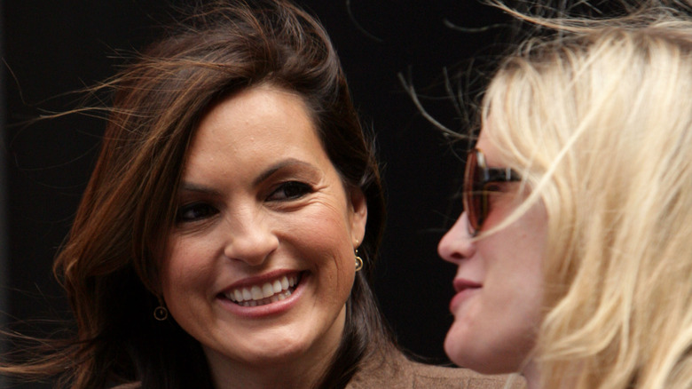 Mariska Hargitay smiling at Stephanie March 