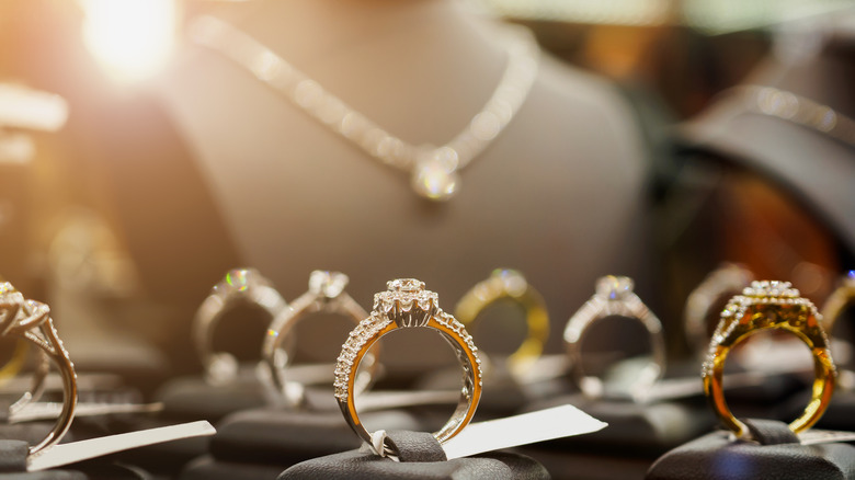 Jewelry in a display case