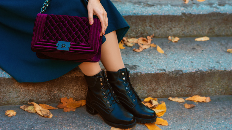 Woman wearing combat boots