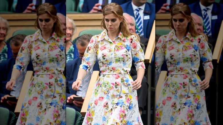 Princess Beatrice in a white floral dress