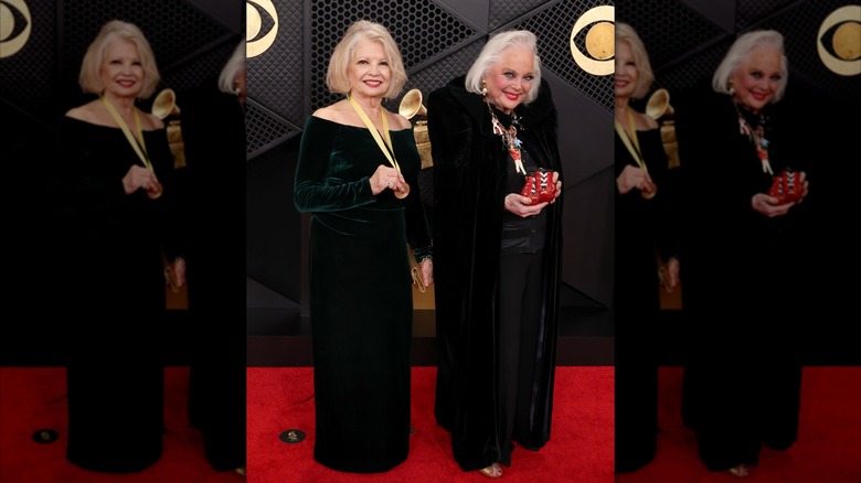 Kathy Garver wearing dark green and Carol Connors wearing black at the 2026 Grammys
