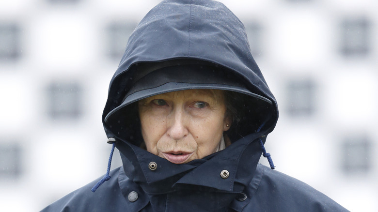 Princess Anne wearing a raincoat