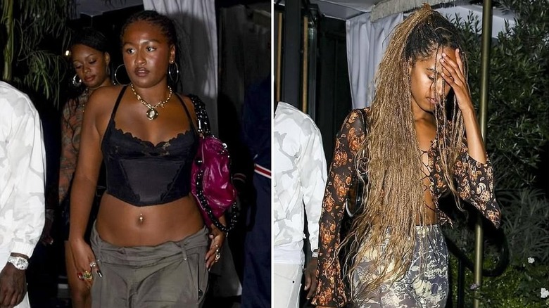 Split image of Sasha Obama and Malia Obama leaving a party Drake hosted