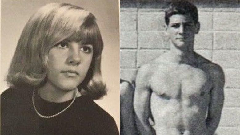 Split image of Stevie Nicks and Lindsey Buckingham yearbook photos.